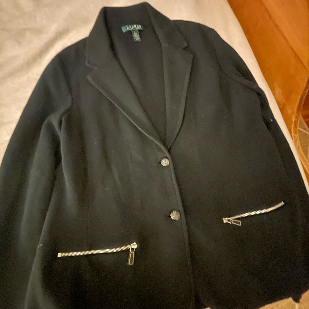 Lauren Ralph Lauren Women’s Navy Blazer Knit  Cotton Size L Preppy Versatile - Picture 3 of 4